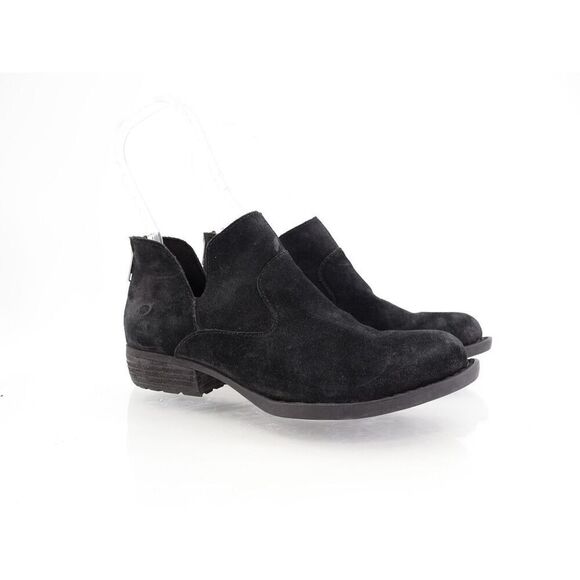 Born Womens Beth Boot Size 6.5 Black Suede Distressed Block Heel Bootie Comfy - Picture 1 of 14